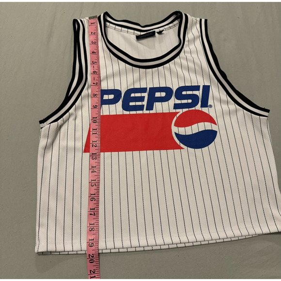 Pepsi Tank Top Women Medium White Black Striped Logo Sleeveless Pullover Jersey - Picture 7 of 7